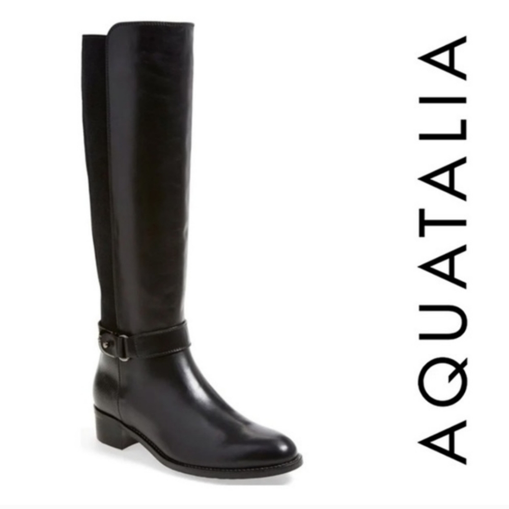 AQUATALIA  Olita Black Leather Tall Riding Boots equestrian 9.5 ws